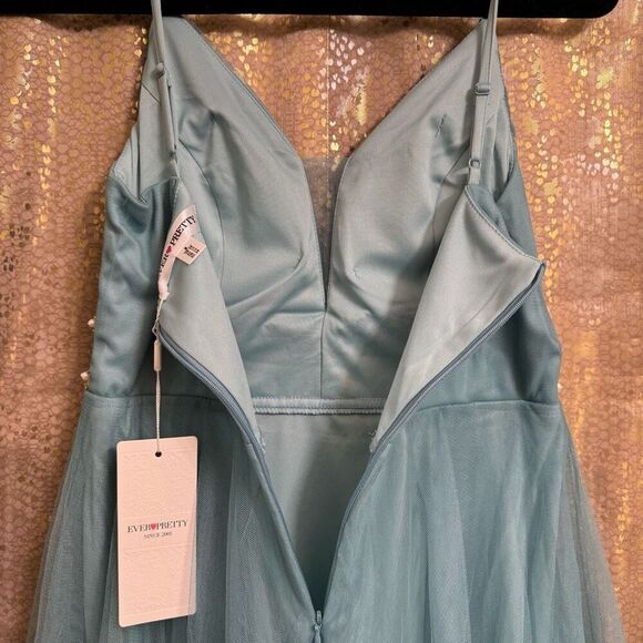 Ever Pretty Dusty Teal Tulle Mesh High Low Pearl Special Occasion Dress Size 6/M - Picture 9 of 14